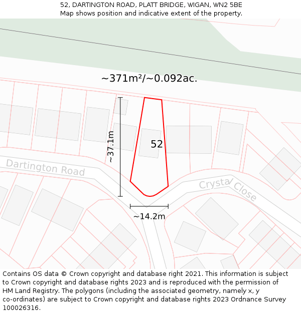 52, DARTINGTON ROAD, PLATT BRIDGE, WIGAN, WN2 5BE: Plot and title map