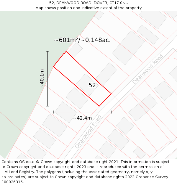 52, DEANWOOD ROAD, DOVER, CT17 0NU: Plot and title map