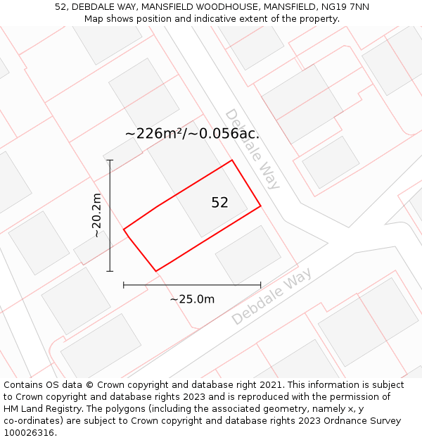 52, DEBDALE WAY, MANSFIELD WOODHOUSE, MANSFIELD, NG19 7NN: Plot and title map