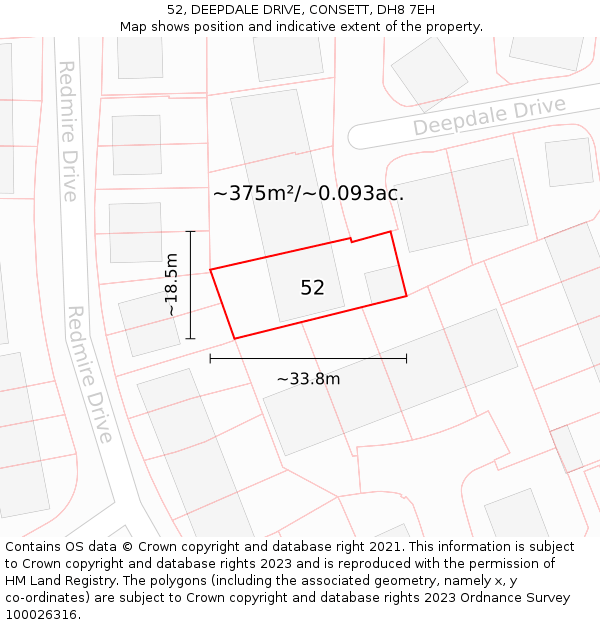 52, DEEPDALE DRIVE, CONSETT, DH8 7EH: Plot and title map