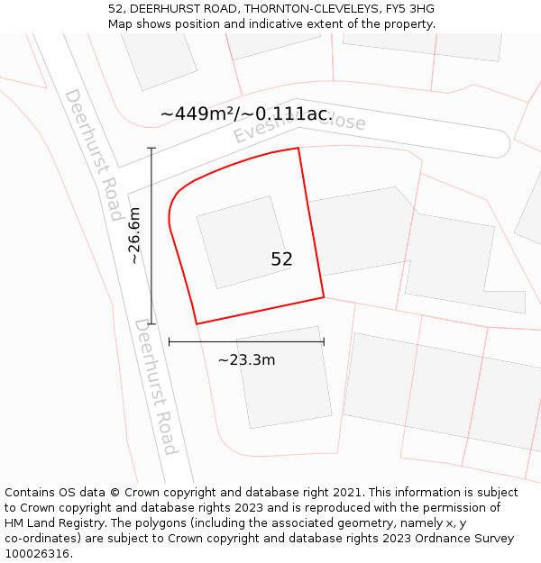 52, DEERHURST ROAD, THORNTON-CLEVELEYS, FY5 3HG: Plot and title map