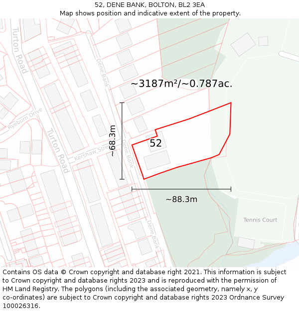 52, DENE BANK, BOLTON, BL2 3EA: Plot and title map