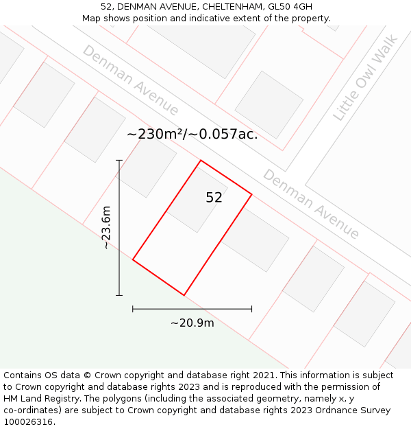 52, DENMAN AVENUE, CHELTENHAM, GL50 4GH: Plot and title map