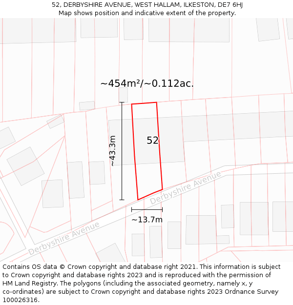 52, DERBYSHIRE AVENUE, WEST HALLAM, ILKESTON, DE7 6HJ: Plot and title map