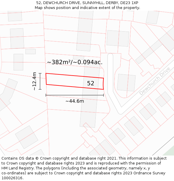 52, DEWCHURCH DRIVE, SUNNYHILL, DERBY, DE23 1XP: Plot and title map