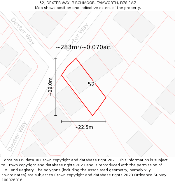 52, DEXTER WAY, BIRCHMOOR, TAMWORTH, B78 1AZ: Plot and title map