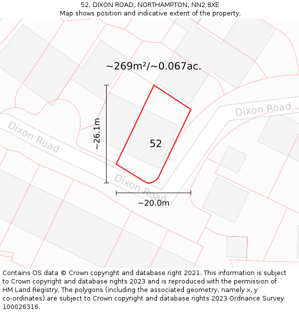 52, DIXON ROAD, NORTHAMPTON, NN2 8XE: Plot and title map