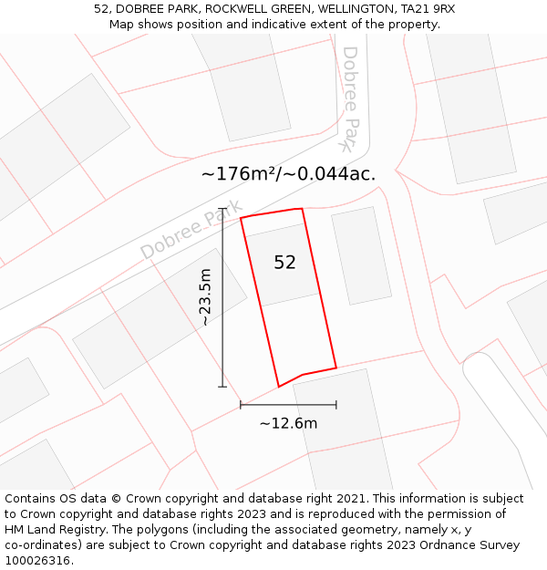 52, DOBREE PARK, ROCKWELL GREEN, WELLINGTON, TA21 9RX: Plot and title map