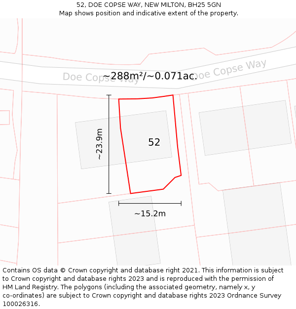 52, DOE COPSE WAY, NEW MILTON, BH25 5GN: Plot and title map