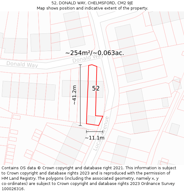 52, DONALD WAY, CHELMSFORD, CM2 9JE: Plot and title map