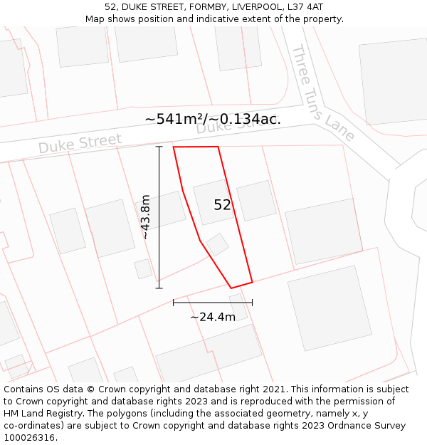 52, DUKE STREET, FORMBY, LIVERPOOL, L37 4AT: Plot and title map