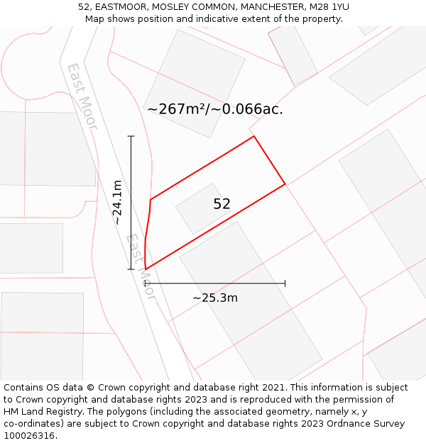 52, EASTMOOR, MOSLEY COMMON, MANCHESTER, M28 1YU: Plot and title map