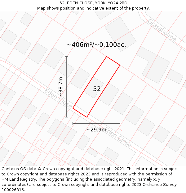 52, EDEN CLOSE, YORK, YO24 2RD: Plot and title map
