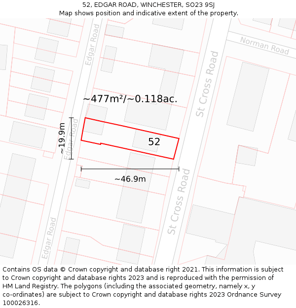 52, EDGAR ROAD, WINCHESTER, SO23 9SJ: Plot and title map