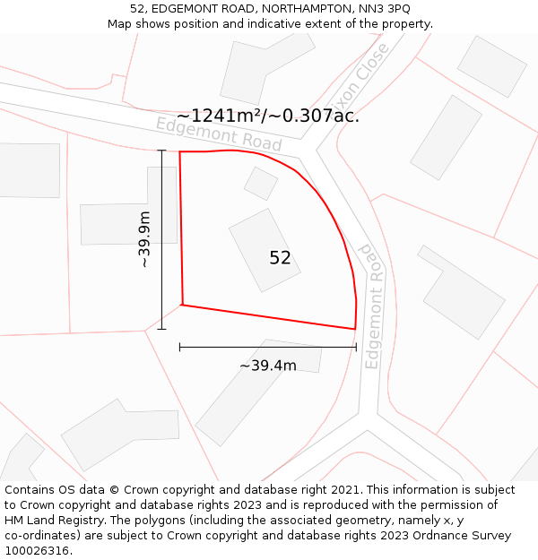 52, EDGEMONT ROAD, NORTHAMPTON, NN3 3PQ: Plot and title map