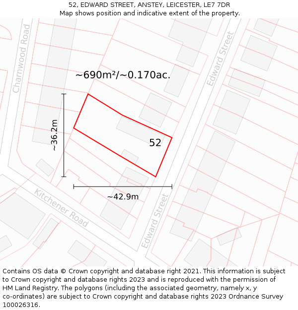 52, EDWARD STREET, ANSTEY, LEICESTER, LE7 7DR: Plot and title map