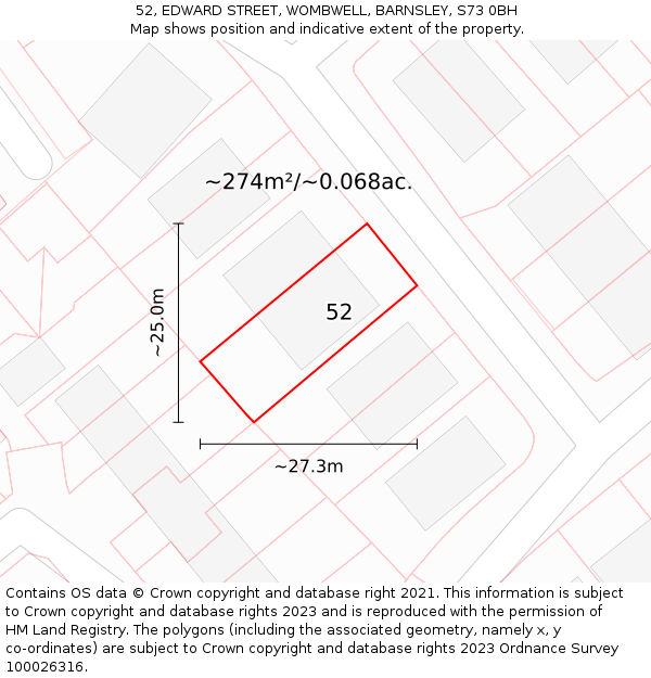 52, EDWARD STREET, WOMBWELL, BARNSLEY, S73 0BH: Plot and title map