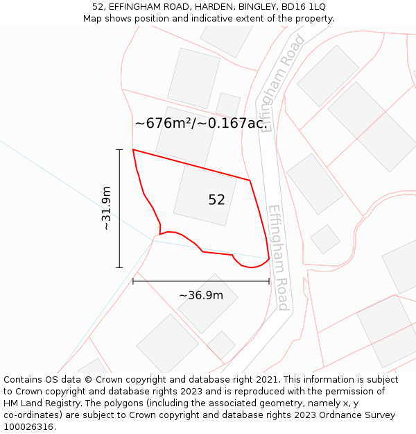 52, EFFINGHAM ROAD, HARDEN, BINGLEY, BD16 1LQ: Plot and title map