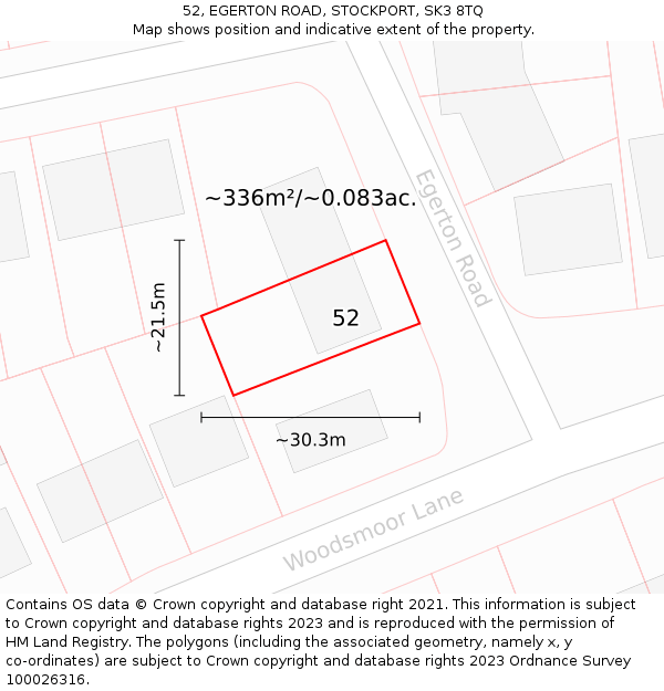 52, EGERTON ROAD, STOCKPORT, SK3 8TQ: Plot and title map