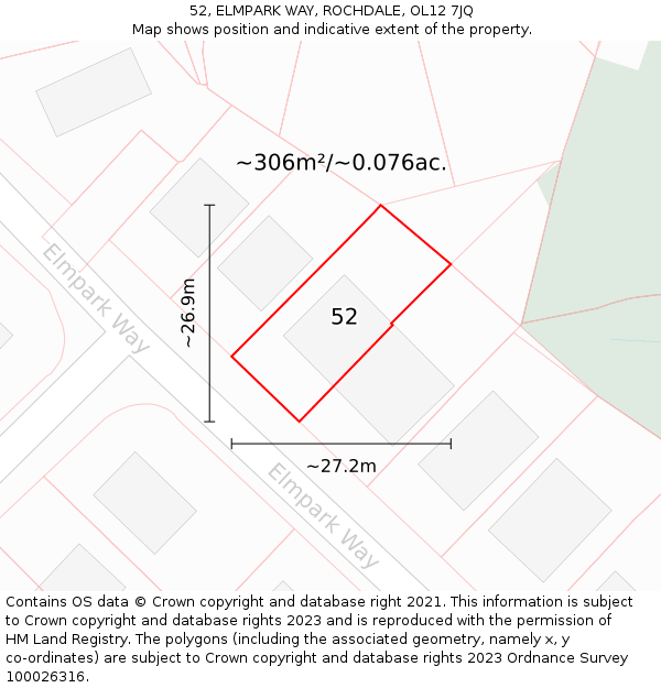 52, ELMPARK WAY, ROCHDALE, OL12 7JQ: Plot and title map