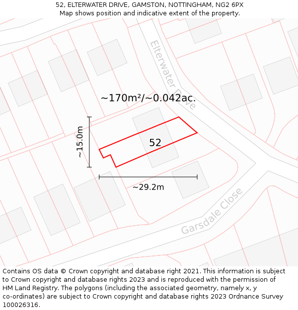 52, ELTERWATER DRIVE, GAMSTON, NOTTINGHAM, NG2 6PX: Plot and title map