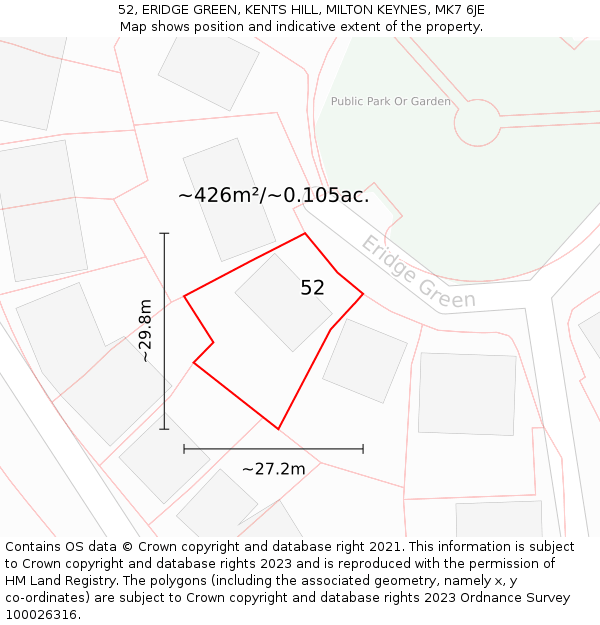 52, ERIDGE GREEN, KENTS HILL, MILTON KEYNES, MK7 6JE: Plot and title map