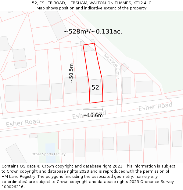 52, ESHER ROAD, HERSHAM, WALTON-ON-THAMES, KT12 4LG: Plot and title map