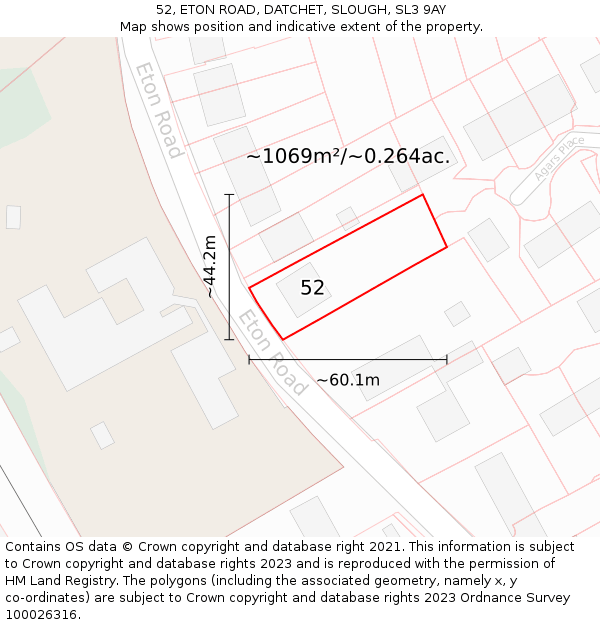 52, ETON ROAD, DATCHET, SLOUGH, SL3 9AY: Plot and title map