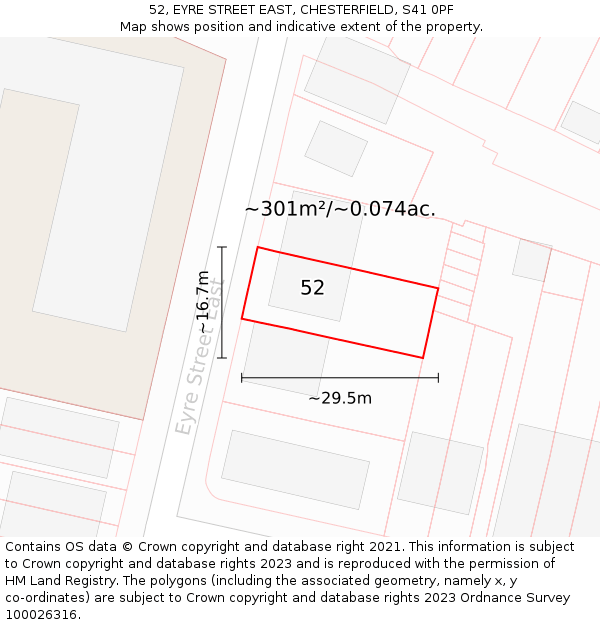 52, EYRE STREET EAST, CHESTERFIELD, S41 0PF: Plot and title map