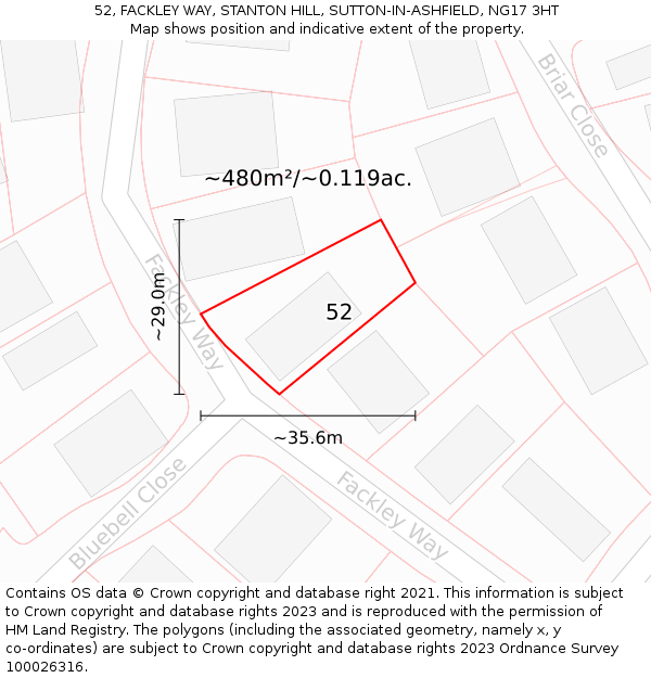 52, FACKLEY WAY, STANTON HILL, SUTTON-IN-ASHFIELD, NG17 3HT: Plot and title map