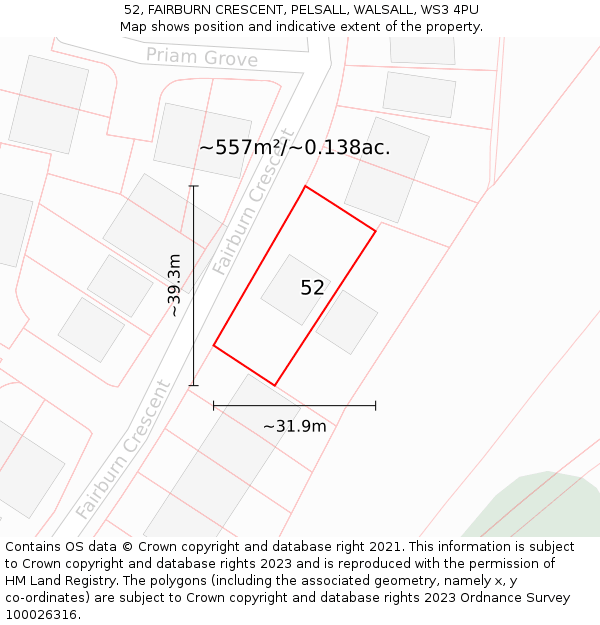 52, FAIRBURN CRESCENT, PELSALL, WALSALL, WS3 4PU: Plot and title map