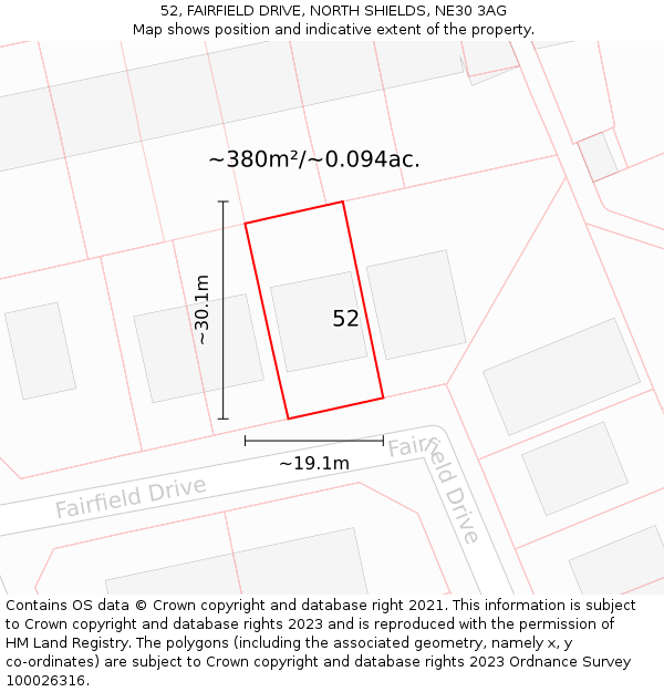 52, FAIRFIELD DRIVE, NORTH SHIELDS, NE30 3AG: Plot and title map