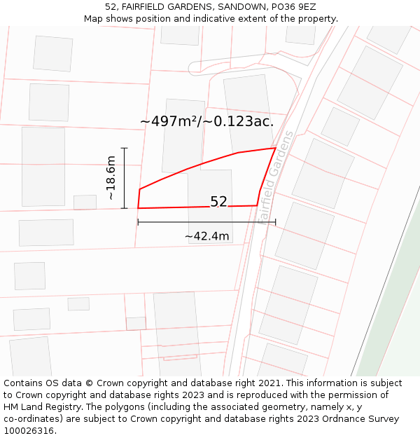 52, FAIRFIELD GARDENS, SANDOWN, PO36 9EZ: Plot and title map