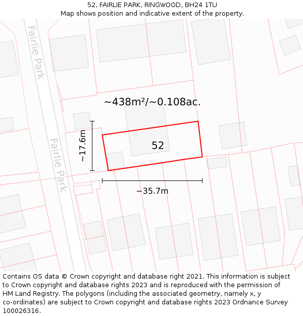 52, FAIRLIE PARK, RINGWOOD, BH24 1TU: Plot and title map