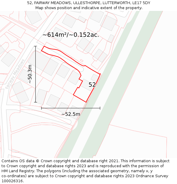 52, FAIRWAY MEADOWS, ULLESTHORPE, LUTTERWORTH, LE17 5DY: Plot and title map