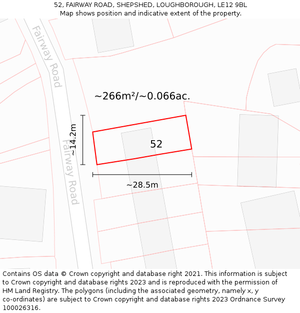 52, FAIRWAY ROAD, SHEPSHED, LOUGHBOROUGH, LE12 9BL: Plot and title map