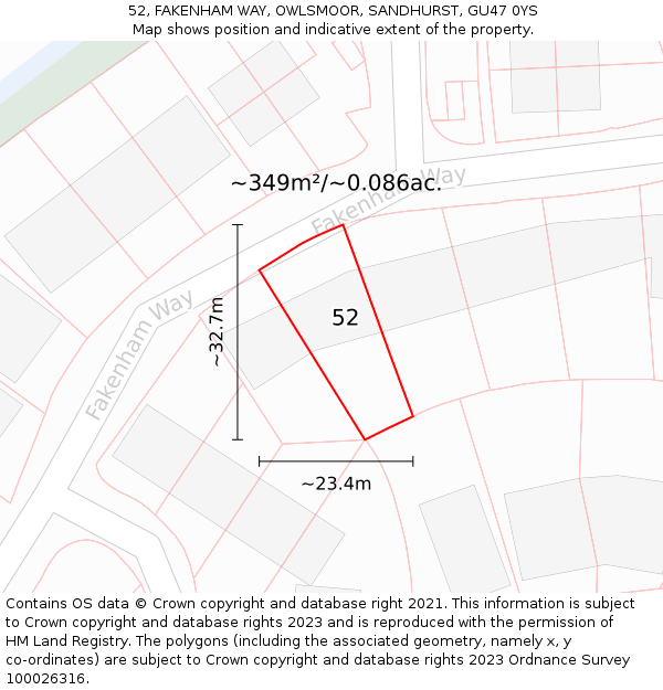 52, FAKENHAM WAY, OWLSMOOR, SANDHURST, GU47 0YS: Plot and title map