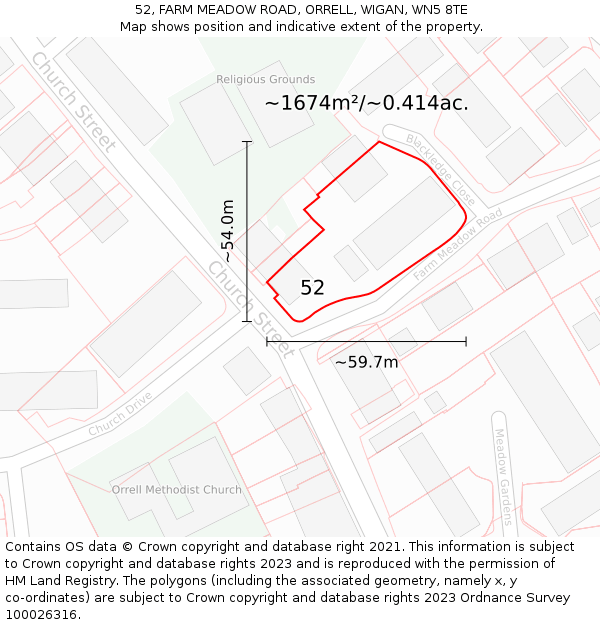 52, FARM MEADOW ROAD, ORRELL, WIGAN, WN5 8TE: Plot and title map