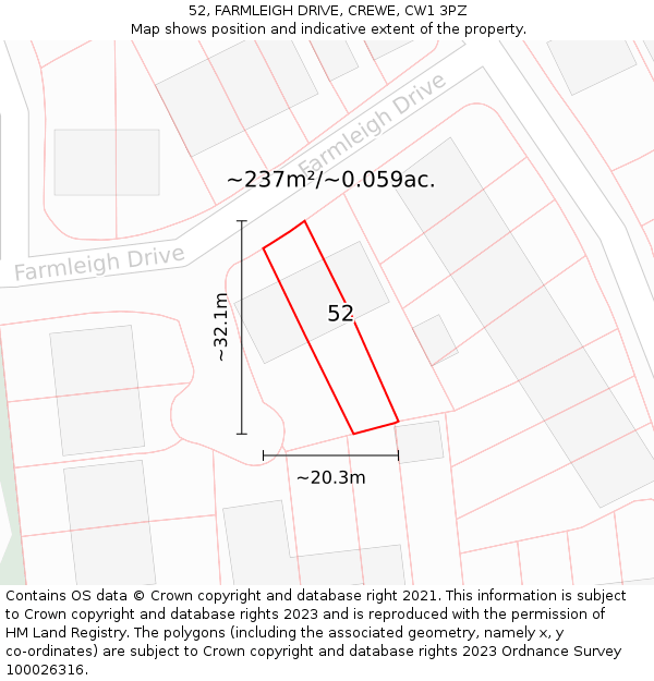 52, FARMLEIGH DRIVE, CREWE, CW1 3PZ: Plot and title map