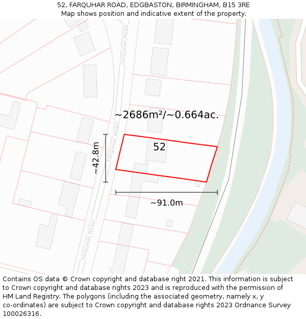 52, FARQUHAR ROAD, EDGBASTON, BIRMINGHAM, B15 3RE: Plot and title map