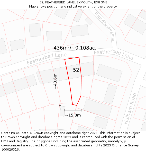 52, FEATHERBED LANE, EXMOUTH, EX8 3NE: Plot and title map