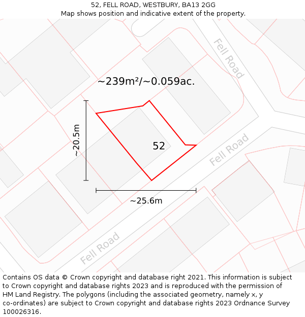 52, FELL ROAD, WESTBURY, BA13 2GG: Plot and title map