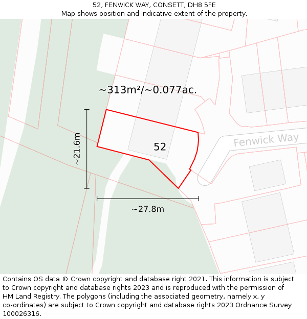 52, FENWICK WAY, CONSETT, DH8 5FE: Plot and title map