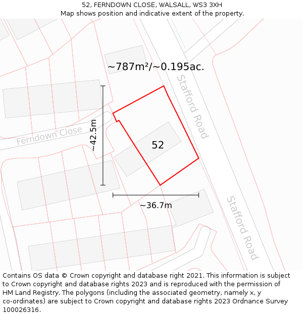 52, FERNDOWN CLOSE, WALSALL, WS3 3XH: Plot and title map