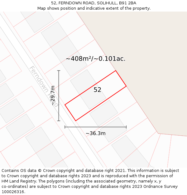 52, FERNDOWN ROAD, SOLIHULL, B91 2BA: Plot and title map