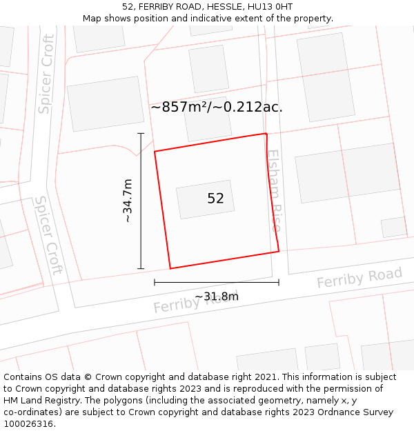 52, FERRIBY ROAD, HESSLE, HU13 0HT: Plot and title map