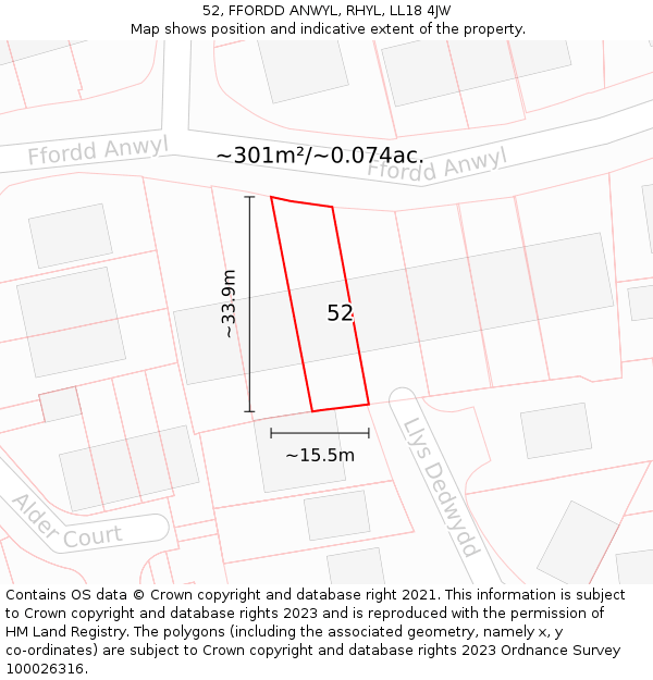 52, FFORDD ANWYL, RHYL, LL18 4JW: Plot and title map