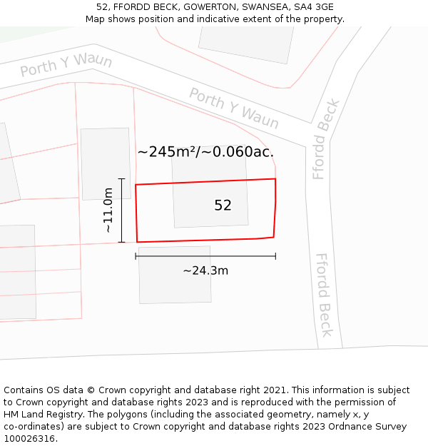 52, FFORDD BECK, GOWERTON, SWANSEA, SA4 3GE: Plot and title map