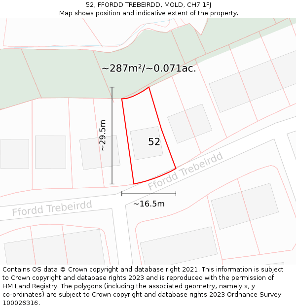 52, FFORDD TREBEIRDD, MOLD, CH7 1FJ: Plot and title map