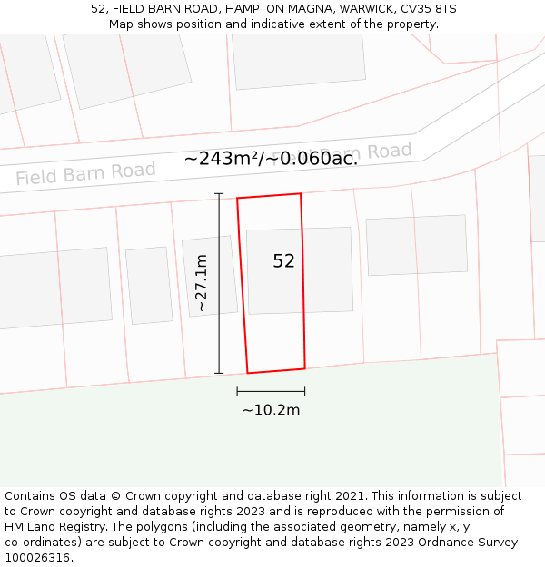 52, FIELD BARN ROAD, HAMPTON MAGNA, WARWICK, CV35 8TS: Plot and title map